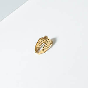 خاتم نسائي فريد من تصميم المصمم، رائج البيع، جديد، بتصميم هندسي عتيق، مصنوع من الحجر الطبيعي، خاتم أبدي مطلي بالذهب من الفولاذ المقاوم للصدأ - Product Image 2