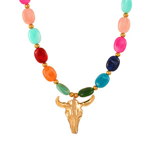 Kalung manik-manik resin bohemian berlapis emas warna-warni dengan liontin kepala banteng berbentuk hewan untuk hadiah ulang tahun pesta wanita N662 - Product Image 6