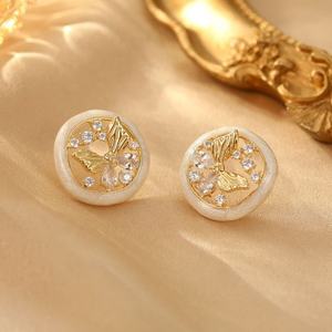 Sweet Dripping Oil Zircon Tulip Butterfly 925 <b>Silver</b> <b>Stud</b> <b>Earrings</b> Trendy Simple Style Genuine Gold Electroplating Women Gift - Product Image 1