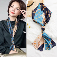 Écharpe fine en polyester unie pour femme, style coréen, polyvalente, longue et étroite, pour le cou ou les cheveux, élégante et carrée