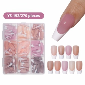 Boîte de 9 grilles d'embouts d'ongles français à presser, blancs, prêts à poser, en acrylique de haute qualité, pour DIY, vente en gros usine, avec colle pour doigts - Product Image 5