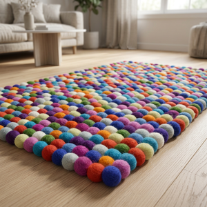 Colorful Handmade Felt Ball Area <b>Rugs</b> Sets Soft Durable Eco Friendly Wool <b>Rugs</b> for Living Room Bedroom - Product Image 1