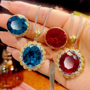 High Quality Eco-friendly Copper Zircon Jewelry Set for Women 18*20mm Red Cubic Zirconia Premium Pendant <b>Earrings</b> Set - Product Image 1
