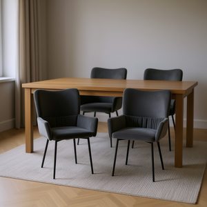 Chaises de salle à manger en velours gris foncé, ensemble de 2 pièces, pieds en métal rembourrés contemporains, design moderne - Product Image 2