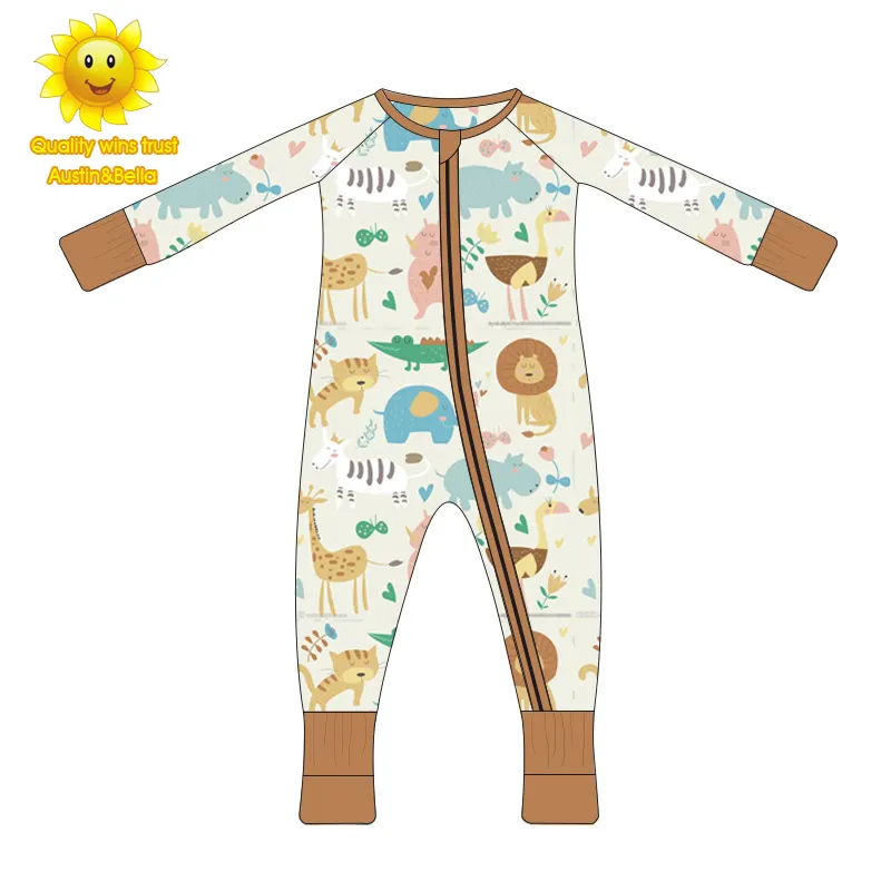 Stampa personalizzata Bamboo Baby Zipper Footie pagliaccetto Bamboo Sleeper neonato Baby Bamboo viscosa Baby pigiama vestiti