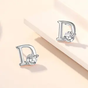 Custom 925 Sterling Silver Letter Earrings Minimalist Jewelry Gold Plated Cubic Zirconia Earrings For Wedding Parties