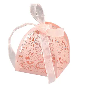 레이저 컷 장미 결혼식 사탕 상자 작은 멀티 컬러 중공 달콤한 사탕 포장 종이 선물 상자 bowknot 기념일