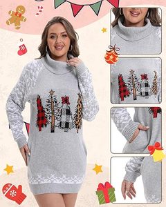 OEM/ODM Custom <strong>Women</strong> Ugly Sweater <strong>Dress</strong> Oversized Xmas <strong>Jumper</strong> Long Sleeve Turtleneck <strong>Christmas</strong> Tree Pullover with Pocket - Product Image 2