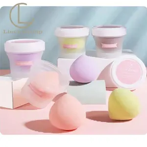 Bolsa de viagem de esponja de maquiagem em formato de ovo de ovo de maquiagem mista de duas cores, amostra grátis tamanho viagem