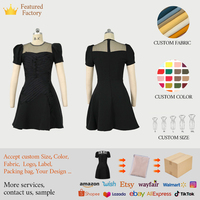 ZYHT 9876 nouveau Style de luxe froncé vêtements courts femmes élégantes noir à manches courtes robe une ligne robes