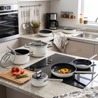 12PCS Set Peralatan Masak Anti Lengket Aluminium Die Cast Putih Gagang Stainless Steel Set Panci dan Wajan Dapur Induksi Dengan Tutup Kaca