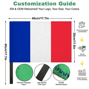 Drapeau de France portable personnalisé 30x45cm en mousse EVA avec poignée pliable et bâton de rallye, livraison rapide en gros, directement de l'usine - Product Image 2