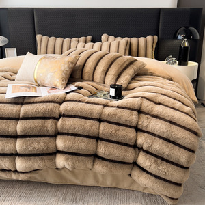 Bộ chăn ga gối đệm lông thỏ giả mềm mại sang trọng 4 món, ấm áp, êm ái, gồm ga trải giường, vỏ chăn, chăn và khăn trải giường cho mùa đông - Product Image 3