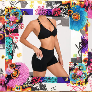 ชุดออกกำลังกายสองชิ้นสำหรับผู้หญิง คุณภาพสูง เสื้อชั้นในแบบสปอร์ตบรา กางเกงขาสั้นรัดรูป ยกกระชับสะโพก รับสกรีนโลโก้ ระบายอากาศได้ดี เหมาะสำหรับโยคะ ฟิตเนส เวทเทรนนิ่ง เอวยืดหยุ่น - Product Image 2