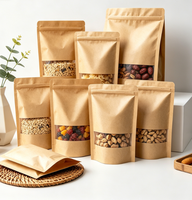 Sacs en papier kraft autoportants en stock, sacs à fermeture éclair en papier kraft brun avec fenêtre pour l'emballage de biscuits, bonbons, noix, snacks, café et aliments