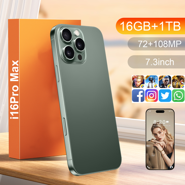 2026 New 16 Pro Max 5G Smartphone 16GB+1TB Dual SIM 8000mAh 7.3" Deca Core 108MP CDMA English AMOLED 120Hz Global Version Mobile
