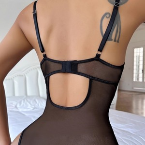 Body Teddy Sexy con Stampa Leopardata <span class=keywords><strong>per</strong></span> Donna - Bretelle in Rete Trasparente in Poliestere, 3 Cinghie, Cut-out Addominale, O-Ring Argentato con Chiusura Scorrevole - Product Image 5