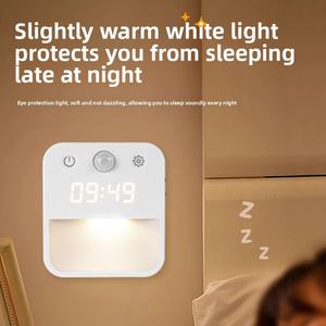 Lámpara de Noche LED Inteligente OEM de 1.2W, Material ABS, Reloj, Lámpara de Pared Moderna, Enchufable, Luz Blanca Cálida para Dormitorios Infantiles, Pasillos, con Batería - Product Image 3