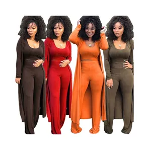 Wholesale Women Casual Wear Clothing Woman Clothes Long Sleeves 3 Piece Pants Set