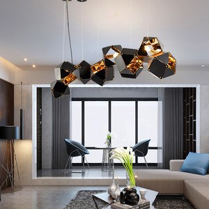 Rectangulaire ligne forme lustre suspension lampe multi têtes noir brillant or pendentif lumière - Product Image 6