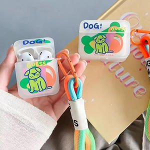 Funda blanda de TPU transparente con diseño de perro bonito verde fluorescente con cordón colorido para AirPods 1/2/3/Pro - Product Image 1