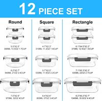 Lot de 12 récipients en verre pour aliments avec couvercles, hermétiques, pour la préparation des repas, pour le déjeuner, les organisateurs et le rangement de la cuisine et du garde-manger