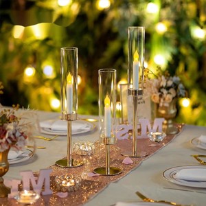 Porte-bougies hauts en métal doré avec abat-jour en verre transparent <span class=keywords><strong>pour</strong></span> centre de <span class=keywords><strong>table</strong></span> de mariage, fête, décoration de <span class=keywords><strong>table</strong></span> à domicile - Product Image 3