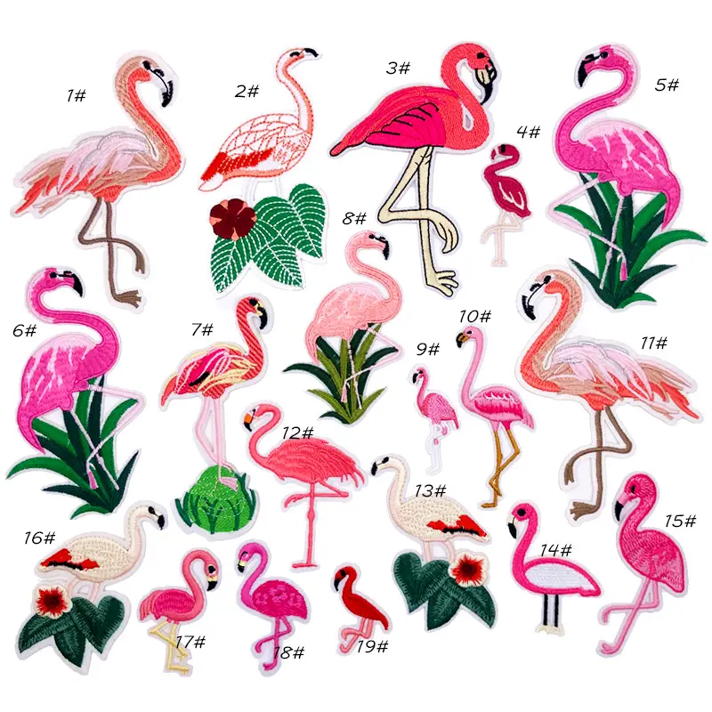 Vendita calda 3D Ricamo Flamingo Del Panno Del Fumetto di Patch Irregolare Tecniche Logo per Indumenti Borse e Scarpe
