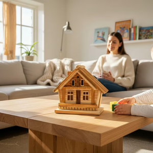 Hucha Personalizada con Forma de Chalet, Hucha de Ahorro Hecha a Mano de Madera, Hucha de <span class=keywords><strong>Haya</strong></span> Maciza, Regalo Familiar, Ahorro para la Nueva Casa - Product Image 1