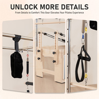 Cama de Pilates Multifuncional de Madera Negra con Sistema Integrado de Reformer y Torre para Entrenamiento de Cuerpo Completo