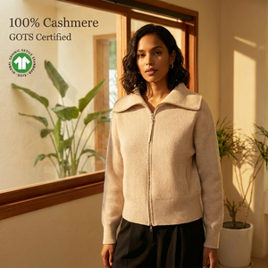 <span class=keywords><strong>Cardigan</strong></span> OEM in 100% Cashmere con Doppia Cerniera, Maglione <span class=keywords><strong>Oversize</strong></span> da <span class=keywords><strong>Donna</strong></span> a Collo Alto, a Righe, in Lana Lavorata a Maglia, Caldo e Spesso per l'Inverno - Product Image 1