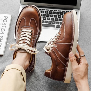 Genuine Leather Men's German Training Shoes Classic Airplane Toe Cowhide Low-<b>top</b> Work Shoes British Retro Sneakers Shoes - Product Image 3