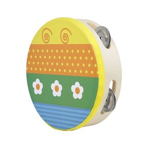 กลองแทมบูรีนออร์ฟขนาด 6 นิ้ว พร้อมลายการ์ตูนดอกไม้เล็กๆ สามดอก กลองเขย่ามือถือสำหรับการเล่นดนตรีเพื่อการศึกษา - Product Image 2