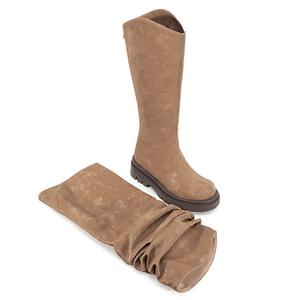 Bottes hautes à semelle épaisse en daim, bout carré, fermeture éclair arrière, style pantalon plissé, 2 façons de porter, bottines superposées au-dessus du genou pour femme - Product Image 3