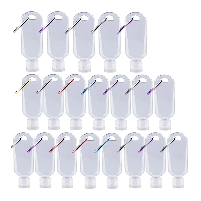 Wholesale 30ml 50ml 60ml Plastic alcohol Spray Hook hand wash Sanitizer Bottle With Hook Keychain holder