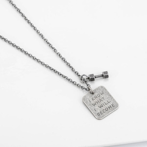 European Style Antique Silver <b>Titanium</b> Steel Dumbbell Necklace With Inspirational English Tag For Couples Gift - Product Image 1
