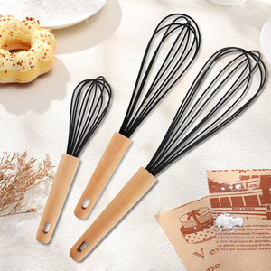 Gadgets de cuisine outils de cuisson fouet de cuisine en silicone manche en bois fouet lait crème œuf fouet - Product Image 2