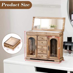 Caja Organizadora de Joyas de Madera Rústica Miratino con Espejo para Collares y Pulseras - Origen Zhejiang Modelo Wzn2026040918 - Product Image 3