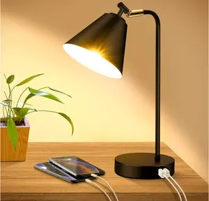 Настольная лампа с регулируемой яркостью, прикроватная лампа для чтения с 2 USB-портами для зарядки, с гибкой головкой и сенсорным управлением