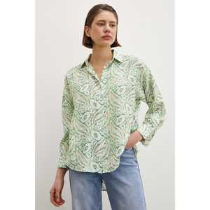 Chemise en modal à imprimé floral vert pour femme, chemisier décontracté à boutons, tissu popeline, style quotidien - Product Image 6