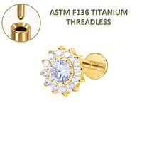 Piercing de cartilage d'oreille Freya Factory en titane sans filetage, avec zircon et diamant, à tige poussoir, bijoux de piercing corporel en gros