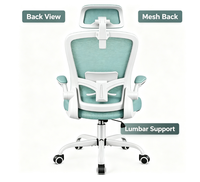 Chaise de bureau ergonomique à dossier haut en maille avec appui-tête réglable, support lombaire et accoudoirs rabattables, mobilier commercial