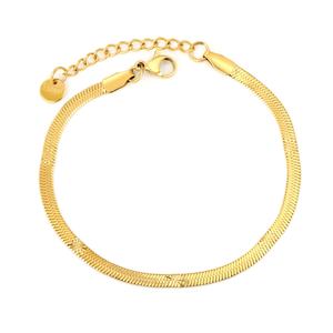 Joyería de Acero Inoxidable, Pulsera de Cadena Chapada en Oro de 18K, Patrón de Tejido Plano, Eslabones Brillantes Tipo Serpiente, Pulseras Minimalistas para Mujer - Product Image 1