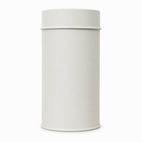 Boîtes à café et thé en fer blanc à double couvercle hermétique, cylindriques hautes, blanches mates et noires, pour usage industriel, avec compte-gouttes alimentaire et opercule scellé.
