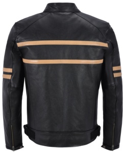 Custom 100% Genuine Black Beige Stripe Milled Leather <b>Men</b>’s <b>Jacket</b> Soft Finish Private Label OEM/ODM Wholesale Premium Outerwear - Product Image 4