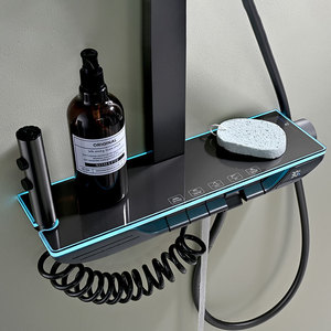 Modern Wall <b>Mounted</b> Shower Set With Digital Display Temperature Control Large Storage Shelf Five Function <b>Spray</b> Head - Product Image 1