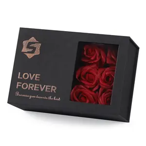 Valentinstag schwarze faltbare Überraschung Geschenkbox mit Band Marke Versandblume Lippenstift-Set Verpackung Verpackung Geschenkbox