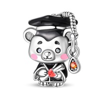 Nouveauté 2026 Perle pendentif breloque en argent, motif fleurs de printemps, de graduation et de naissance, avec zircon, compatible bracelet à breloques, pour cadeau, en promotion