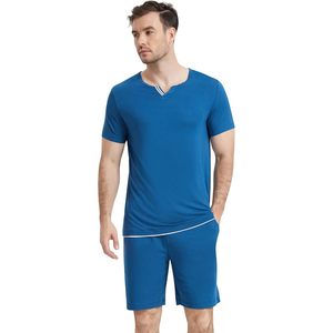 Conjunto de pijama de viscosa de bambú para hombre, camisa de dormir de manga corta y pantalones cortos, ropa de dormir fresca y transpirable con bolsillos - Product Image 1