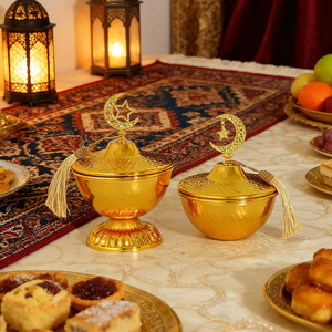 Ciotola per Snack Festival islamico in metallo con copertura ermetica a forma di luna centrotavola da tavolo mediorientale Ramadan Eid Al Fitr - Product Image 4